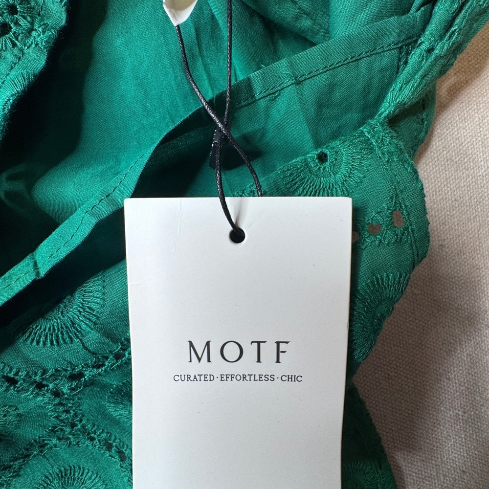 MOTF One Shoulder Green Fitted Midi Dress Side Slit Sheath Resort 100% Cotton - Picture 8 of 9